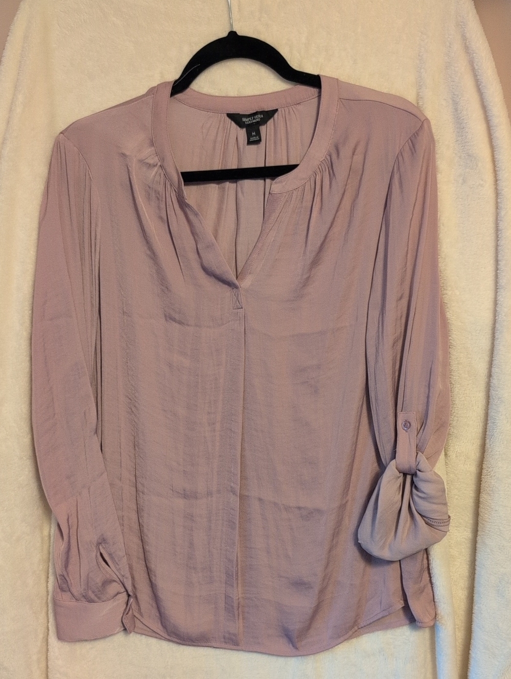 Simply Vera Dusty Pink Roll-Tab Sleeve Split-Neck Blouse